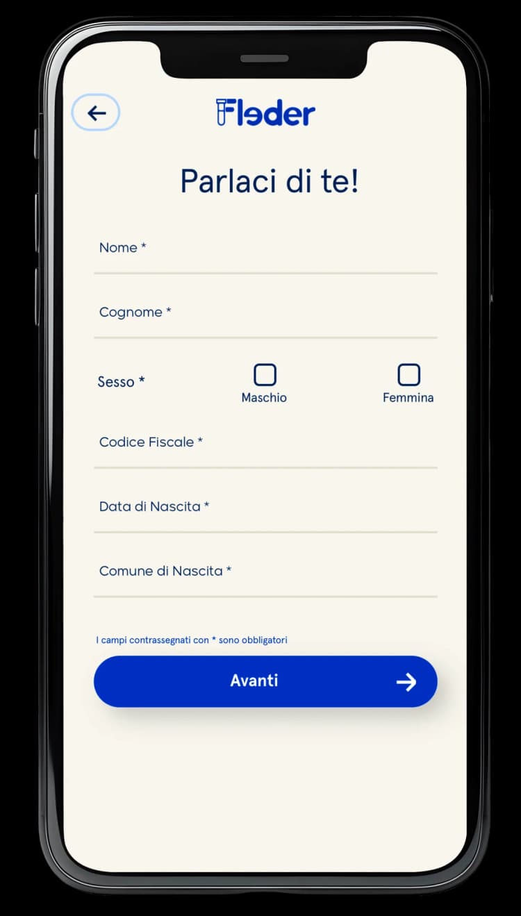 Fleder personal data form screen