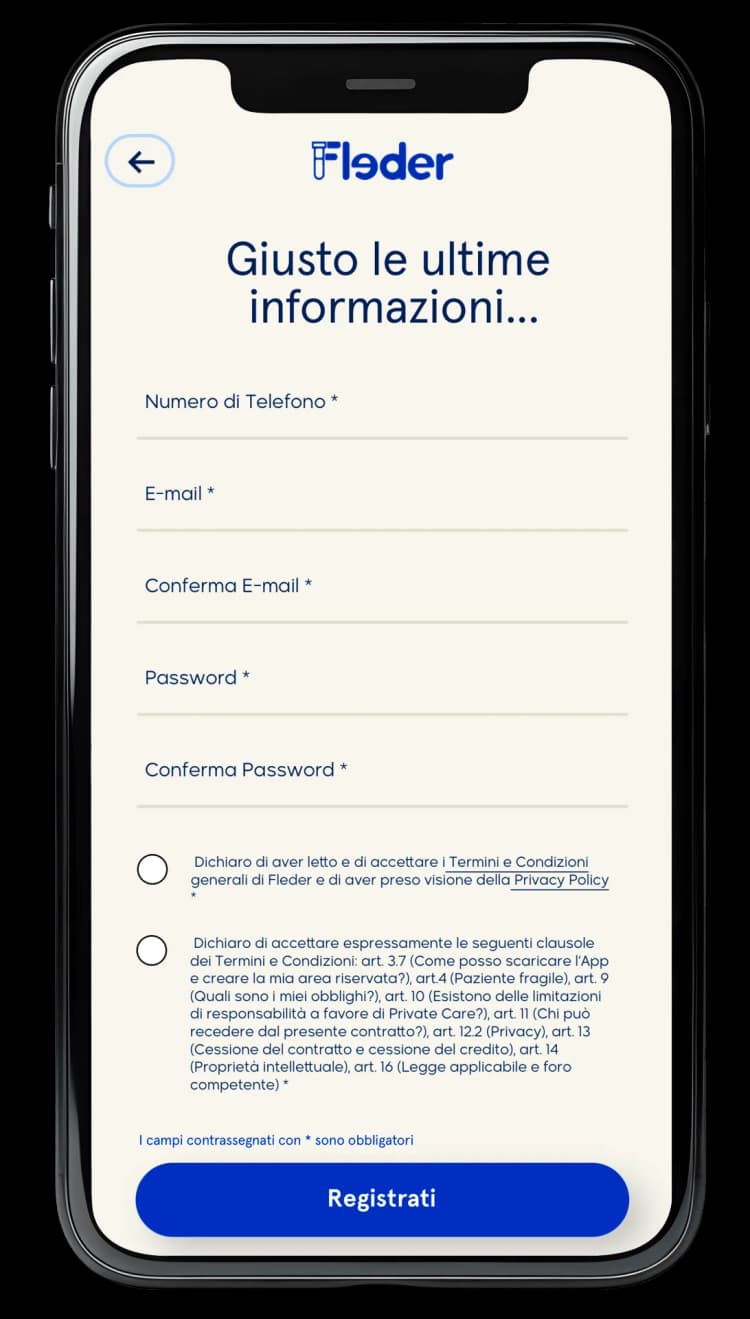 Fleder account setup screen