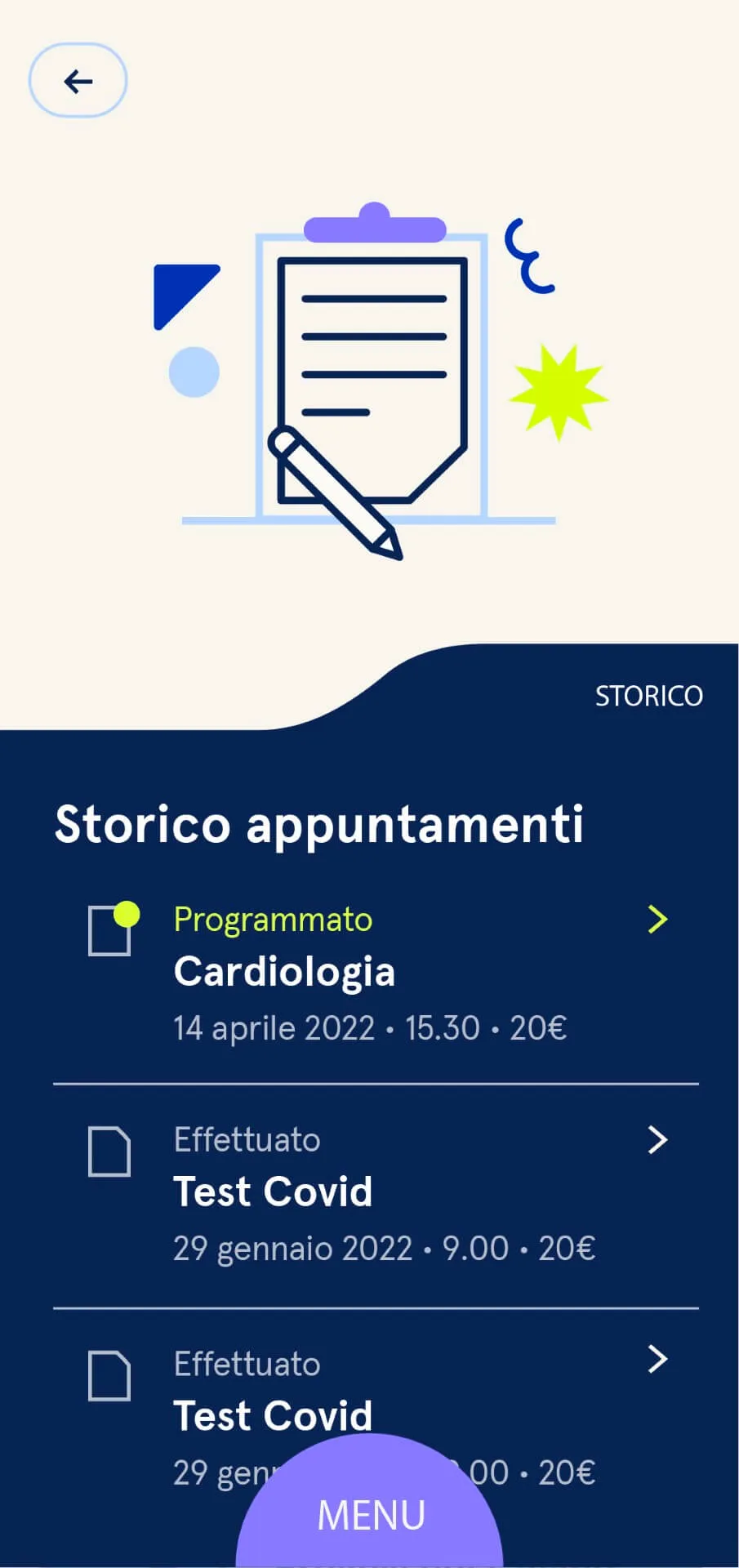Fleder appointment history screen