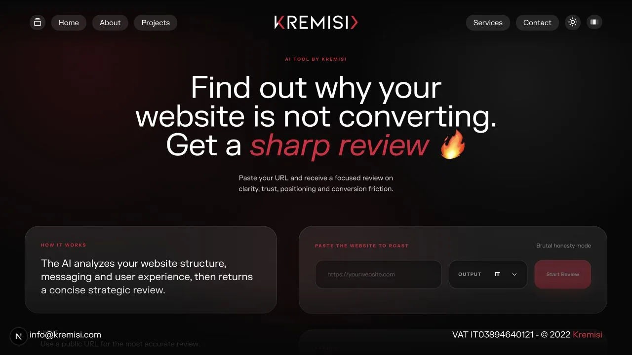 Website Roaster AI website review interface
